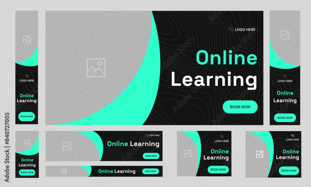 Wall mural online learning course web set banner design for social media post, learning everyday web bundle ban