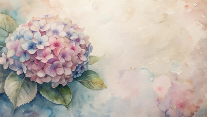 Watercolor vintage background of hydrangeas flowers