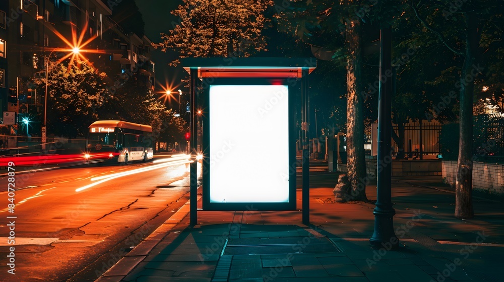 Wall mural blank billboards at a bus stop on the street