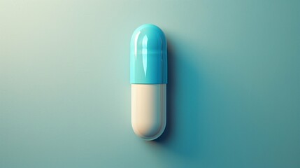 Close-Up of Blue and White Capsule Pills on Minimalist White Background Emphasizing Healthcare, Medicine, and Pharmaceutical Concepts