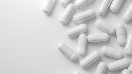 Minimalist White Space Background with Various Medicines, Capsules, and Pills Highlighting Healthcare and Pharmaceutical Concepts