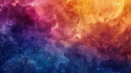 Obraz premium Vibrant watercolor space with gradients of indigo and amber, twinkling stars, abstract nebula forms, isolated on a gradient background, ample space for text 