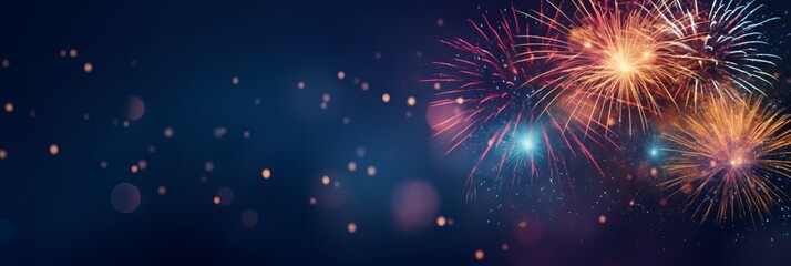 firework over abstract blue background and text space