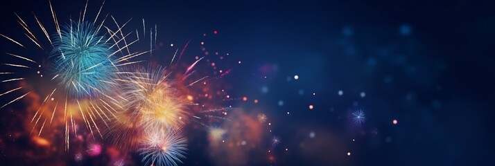 Fototapeta premium firework over abstract blue background and text space