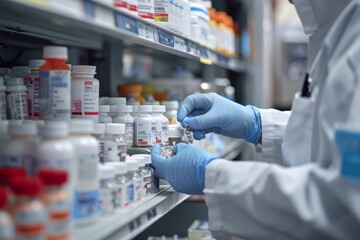 Medical professional meticulously preparing oncology medication in a pharmacy