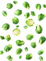 Brussels sprouts isolated on white background. Top view. hyper realistic 
