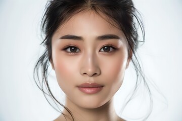 Fototapeta premium Beautiful young asian woman with perfect skin on white background. Cosmetology, beauty and cosmetic. Skin care concept. 