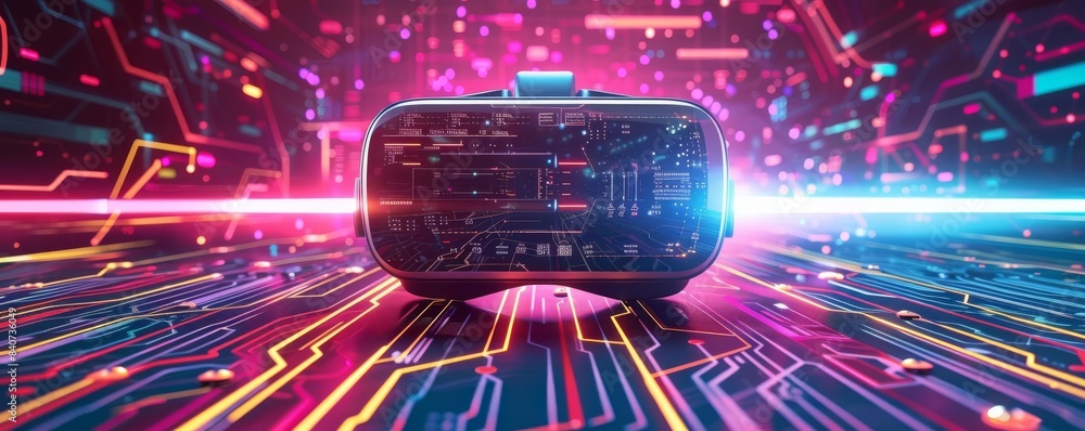 Poster smart algorithms optimized by futuristic digital cpu, flat design, front view, virtual reality theme