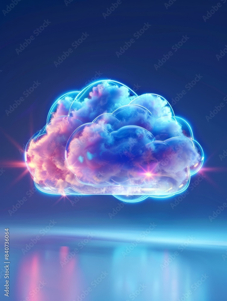 Poster cloud data storage symbol, concept of storing data in the virtual cloud hyper realistic