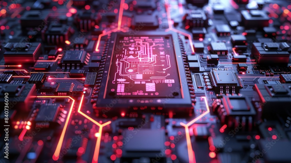Poster secure processors integrated with futuristic digital cpu, flat design, front view, cyberpunk theme, 
