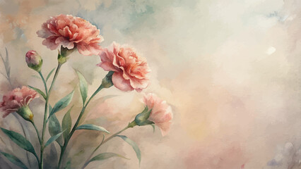 Vintage carnations watercolor background