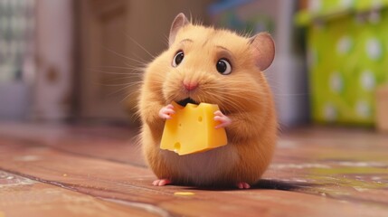 Cute hamster eating cheese