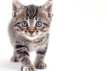 Adorable tabby kitten sitting and looking curious, vibrant and detailed, pet photography