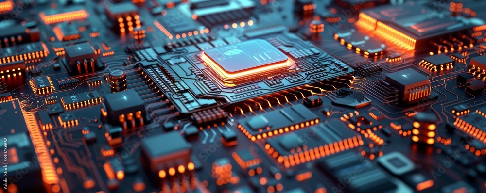 Poster futuristic digital cpu enhancing artificial intelligence, flat design, top view, robotic theme, 3d r