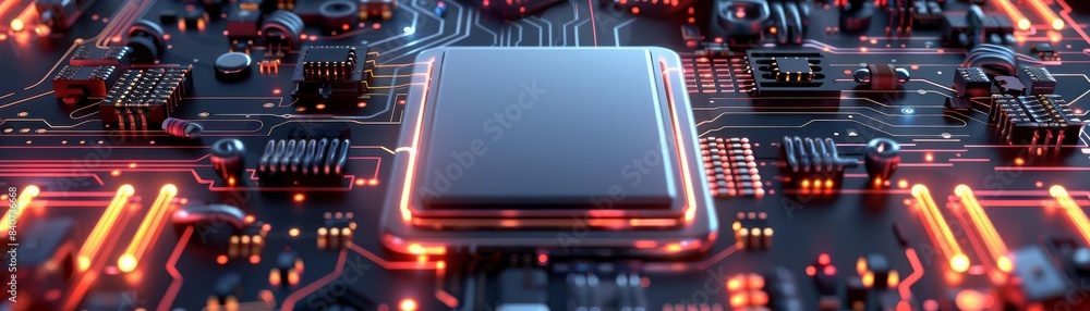 Poster futuristic digital cpu enhancing neural networks, flat design, top view, robotic theme, 3d render, s