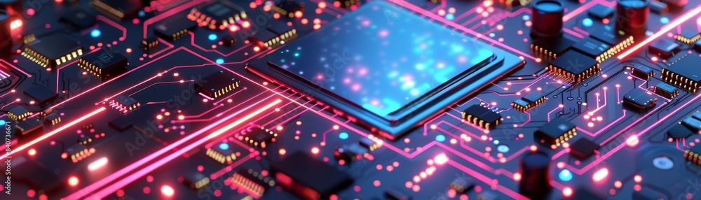 Poster futuristic digital cpu enhancing neural networks, flat design, top view, robotic theme, 3d render, s