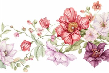 Vibrant orange and pink flowers, handcrafted vector depiction of exquisite flowers in a random arrangement on a white background