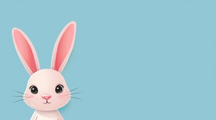 Fototapeta premium Flat vector illustration of bunny rabbit with copy space on plain background