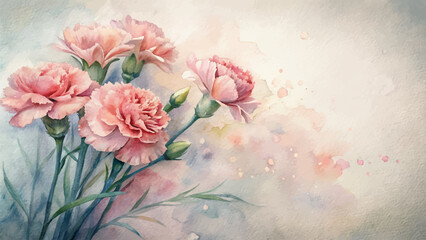 Vintage carnations watercolor background