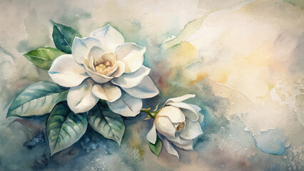 Vintage gardenia flower watercolor background