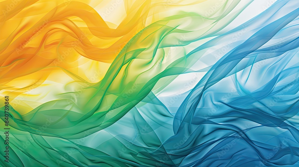 Poster colorful abstract background with flowing waves in shades of yellow, green, and blue, creating a vib
