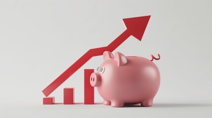 Pink piggy bank with red arrow stepping up