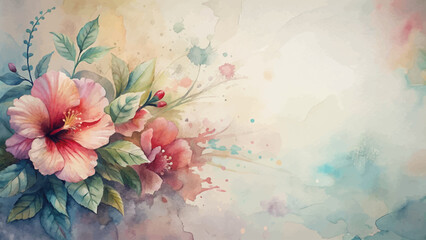Vintage hibiscus flower watercolor background