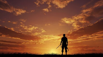 Brave silhouette in sunset backgrounds