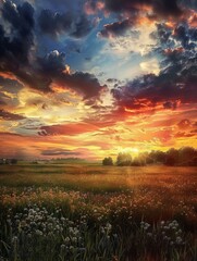 Obraz premium paysage grandiose et sauvage au moment du couchÃ© de soleil hyper realistic 