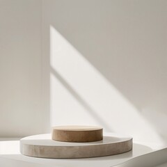 A minimalist product shot featuring a podium at the center of the image, set against a white background for a clean and contemporary look.