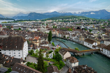 View of the Reuss river and old town of Lucerne