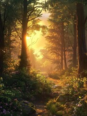 Obraz premium sunrise in the forest hyper realistic 