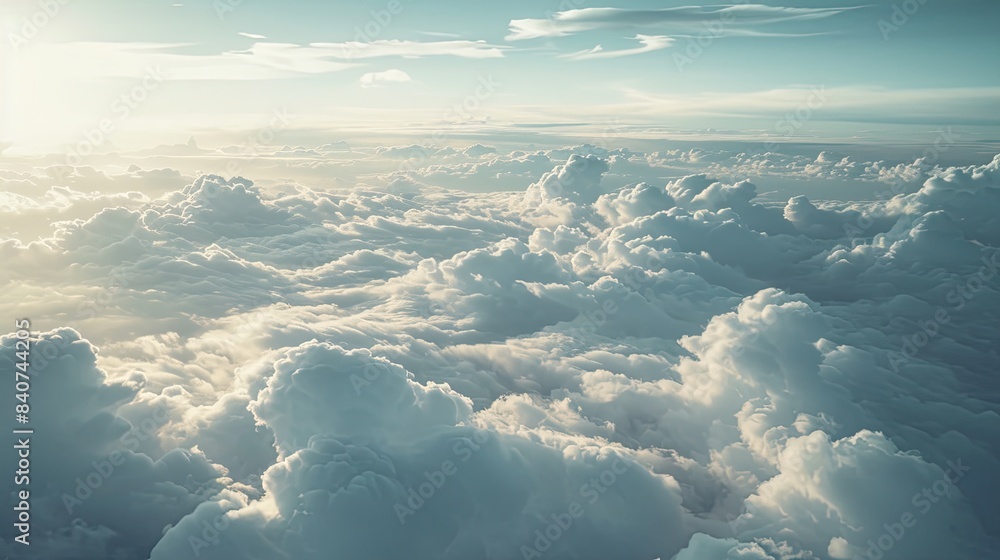 Poster fluffy white clouds blue sky, atmospheric images capturing interactions with surrounding clouds