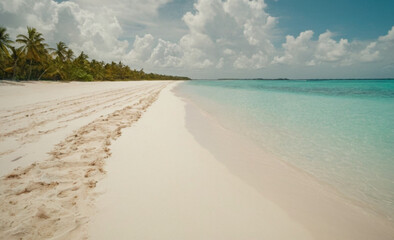 Obraz premium Tropical Island Sand Spit Beautiful Sunny Summer Landscape with White Sand Beach