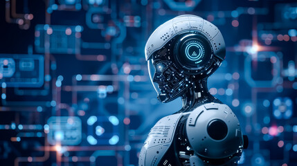 Futuristic robot, cyberspace digital world, revolution of AI artificial intelligence automated digital technology industry 4.0 concept