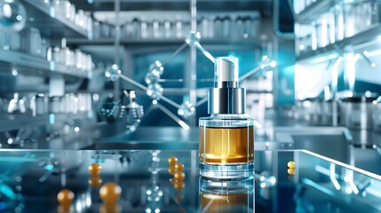 Futuristic Peptides Skincare Serum in Scientific Lab Setting with Molecular Structures