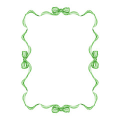 Green frame of watercolor ribbon and bow