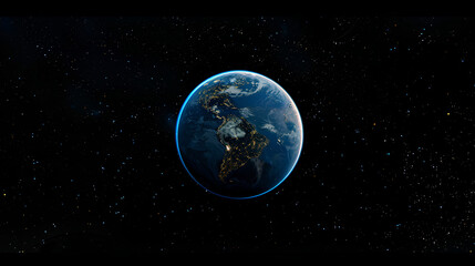 Fototapeta premium a minimalist wallpaper featuring Earth at night, drifting in space.