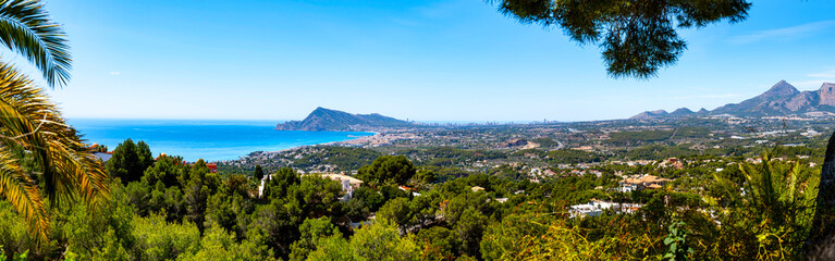 Obraz premium A beautiful panoramic view over the hills from Altea to Benidorm on the Costa Blanca