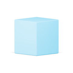 Blue cube glossy geometric figure shape pedestal squared stage commercial box realistic vector