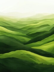 Abstract green landscape wallpaper background illustration design with hills and mountains hyper realistic 