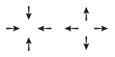 Symbol of expansion and contract, inward and outward arrows in circular, black and white vector illustration on white background in eps 10.