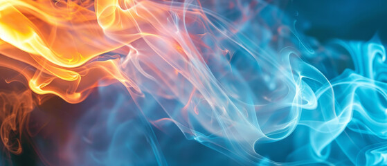Obraz premium Swirling flames of orange and blue dance in an ethereal display, blending heat and coolness in a mesmerizing, abstract visual spectacle.
