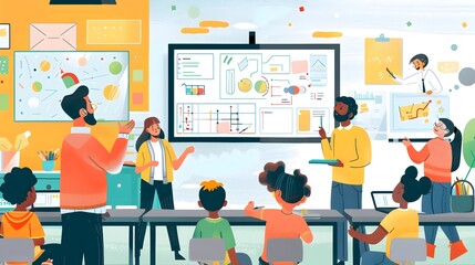 Interactive Whiteboard Used by Teacher for Engaging Classroom Lesson or Training