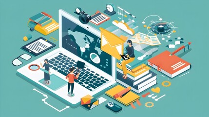 Fototapeta premium Seamless Online Education Platform Connecting Students Worldwide with Interactive Courses and Video Lectures