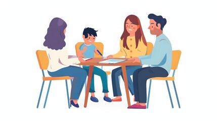 Family Discussion on Child's Academic Progress at School Parent-Teacher Meeting