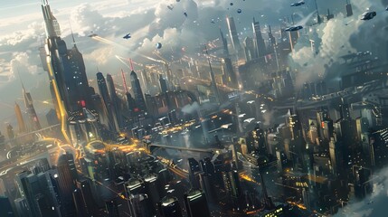 Naklejka premium Futuristic Metropolis of Sustainable Advanced Architecture and Technology