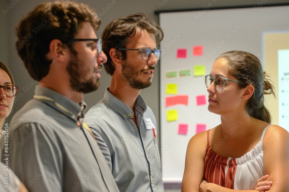 Poster collaborative workshop: cross-functional team engaging in interactive activities for improved collab