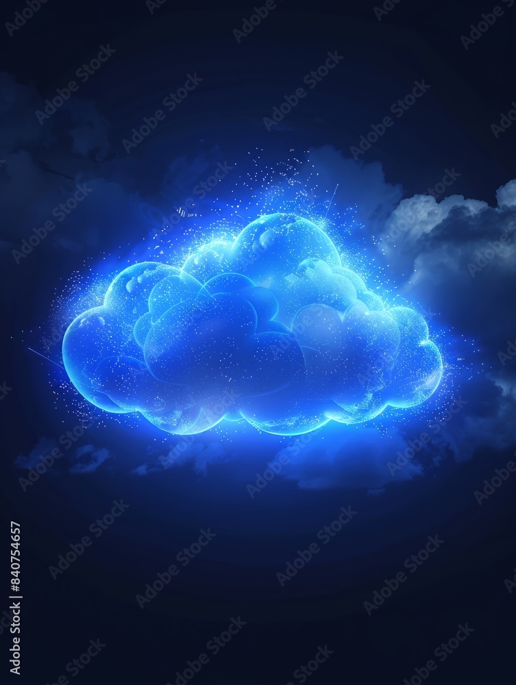 Poster cloud data storage symbol, concept of storing data in the virtual cloud hyper realistic