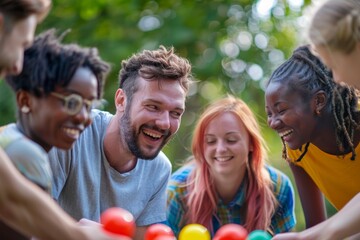 Team Building Exercise - Multicultural Team Engaging in Fun Trust and Collaboration Activities